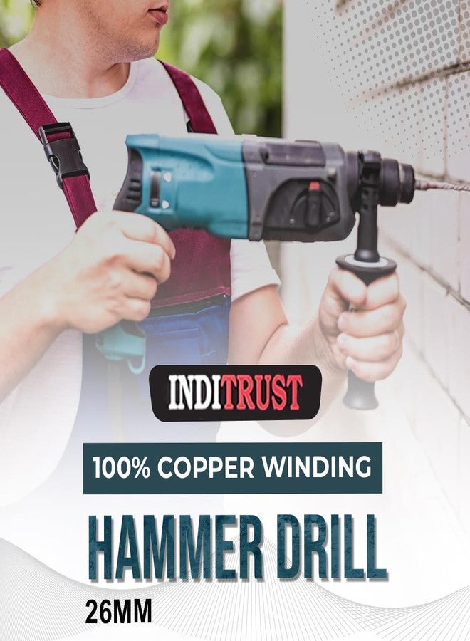 Inditrust مثقاب مطرقي Inditrust DUMDAAR DM26 بقوة 1250 واط وقطر 26 مم مع رؤوس مثقاب SDS وأزاميل (أزرق) ملفوف بنسبة 100% من النحاس - Image 2